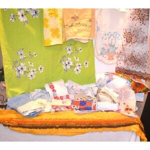 1940 to 1980 Bits Pieces Cuttings Lace Crochet Cotton for Sewing Crafting